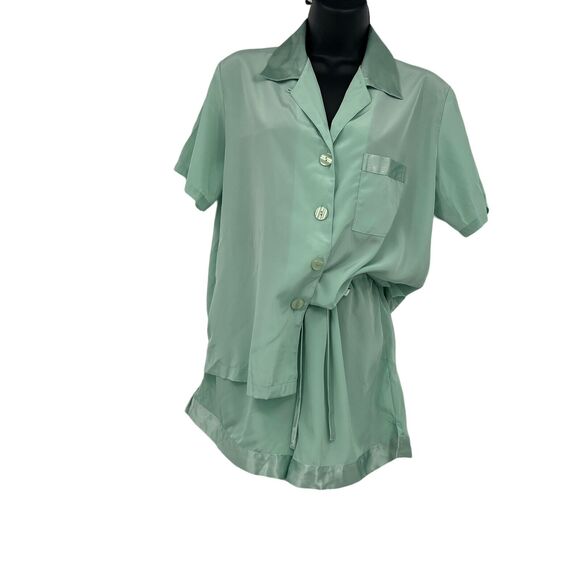Victoria's Secret Vintage Mint Green Satin‎ Pajama Set Size Small - Picture 2 of 5